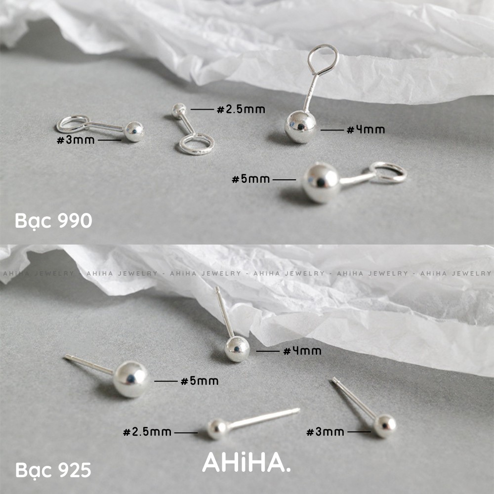 Khuyên tai bạc Basic AHiHA nhiều size phong cách Ulzzang chấm bi nụ tròn - HT07