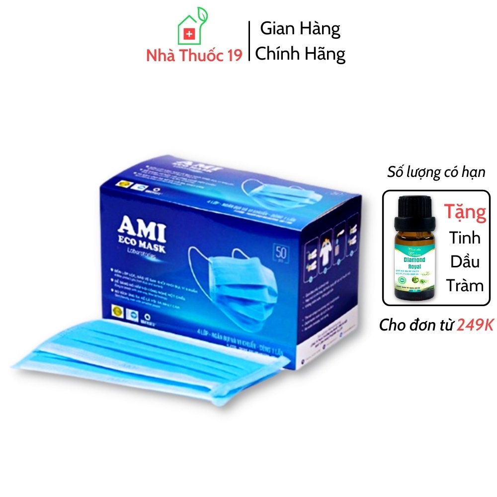 Khẩu Trang Y Tế 4 Lớp AMI ECO MASK - Hộp 50 Chiếc Chính Hãng (4 Màu Xanh,Xám, Đen, Trắng)