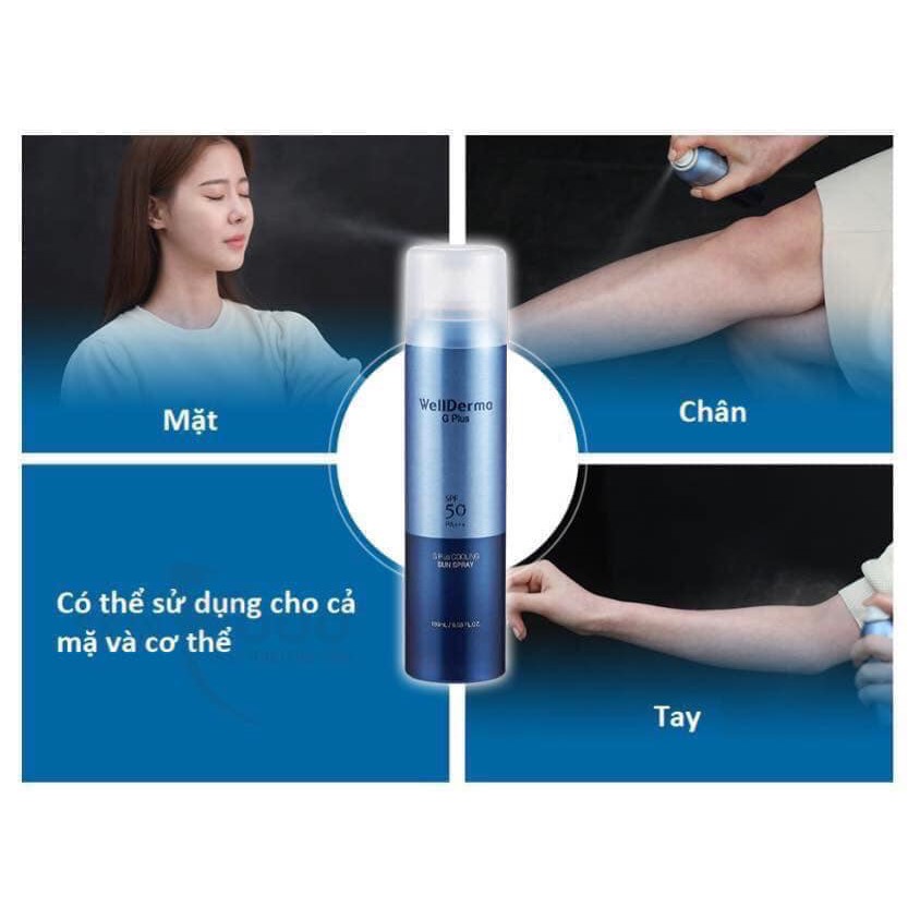 Kem💕 Chống💕 Nắng Dạng  Xịt Làm Mát Dưỡng Ẩm Da WellDerma G Plus Cooling Sun Spray SPF50+/PA+++ 180ml