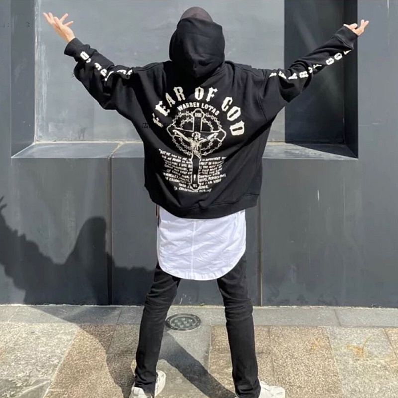 Áo hoodie Lông Cừu In Chữ Thập fear of god Bieber Kanye
