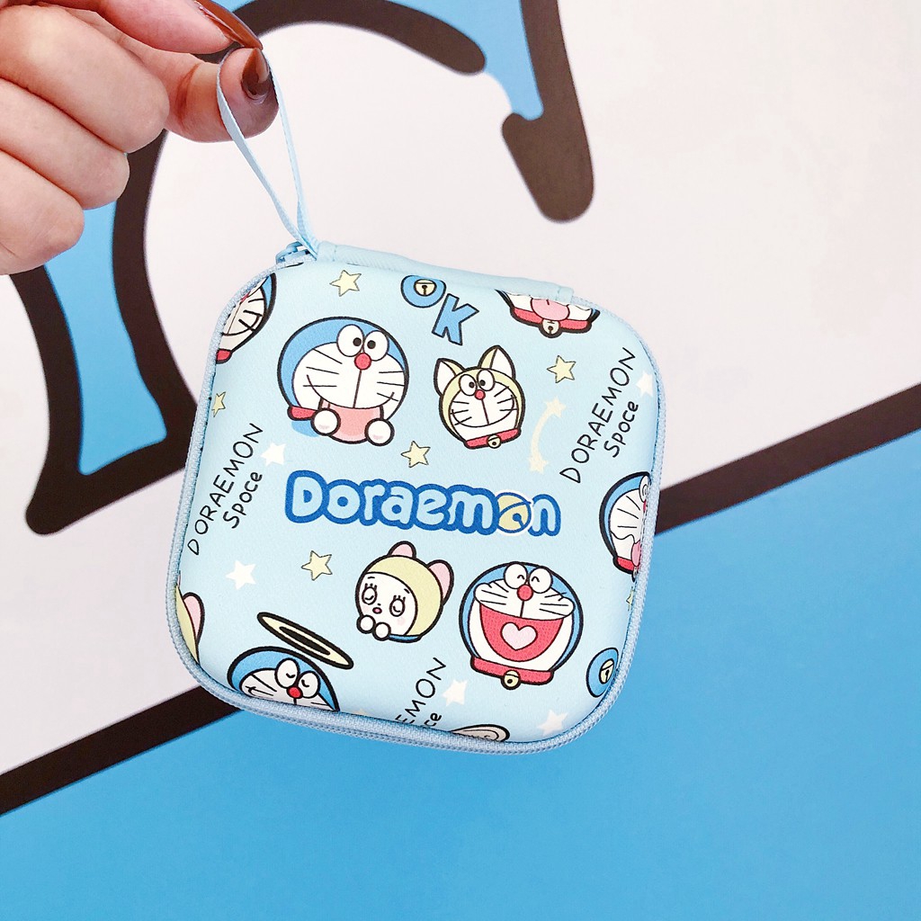 Doraemon Túi Đựng Tai Nghe / Tiền Xu / Mỹ Phẩm Họa Tiết Hoạt Hình Dễ Thương Tiện Dụng Mang Theo Du Lịch