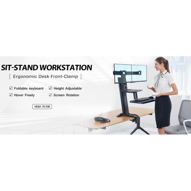 GIÁ TREO 2 MÀN HÌNH MÁY TÍNH KẸP BÀN BÀN NB - L100 [ Phù Hợp 2 MH 22&quot; - 27&quot; ] - Hàng Chính Hãng