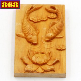 Mặt gỗ hoàng đàn khắc song ngư MG84