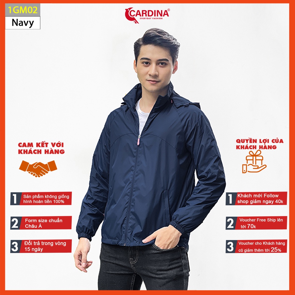 Áo gió nam CARDINA chất gió trơn 2 lớp lót lưới cao cấp dáng thể thao cản gió cản bụi chống nước 1GM