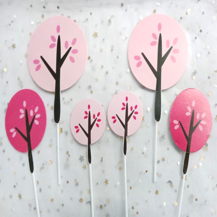 Set cắm bánh kem  set cắm lá cây màu hồng