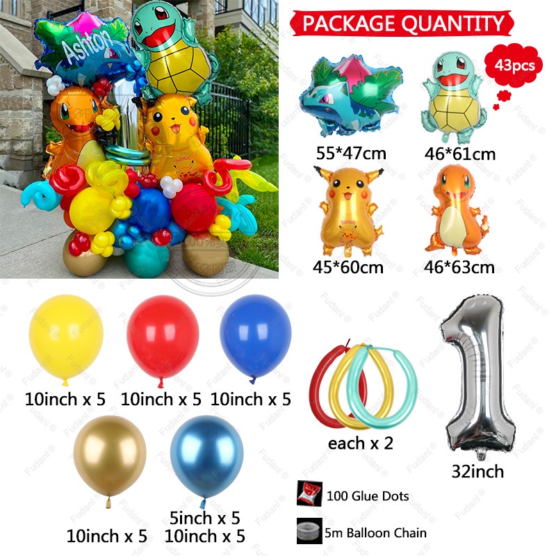 Set 43 Bong Bóng Họa Tiết Pokemon 32 "Số 1-9 Trang Trí Tiệc Sinh Nhật