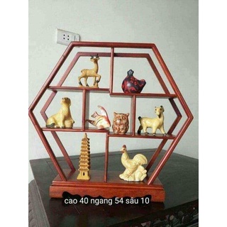kệ kê đồ mini cao 40 sâu 10 gỗ gõ, không kèm đồ trang trí