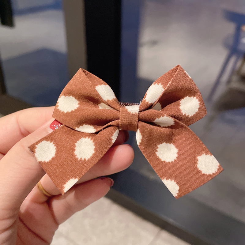 Kẹp Tóc Nơ Họa Tiết Chấm Bi Màu Cà Phê Phong Cách Hàn Quốc Dễ Thương Thời Trang Cho Bé Gái