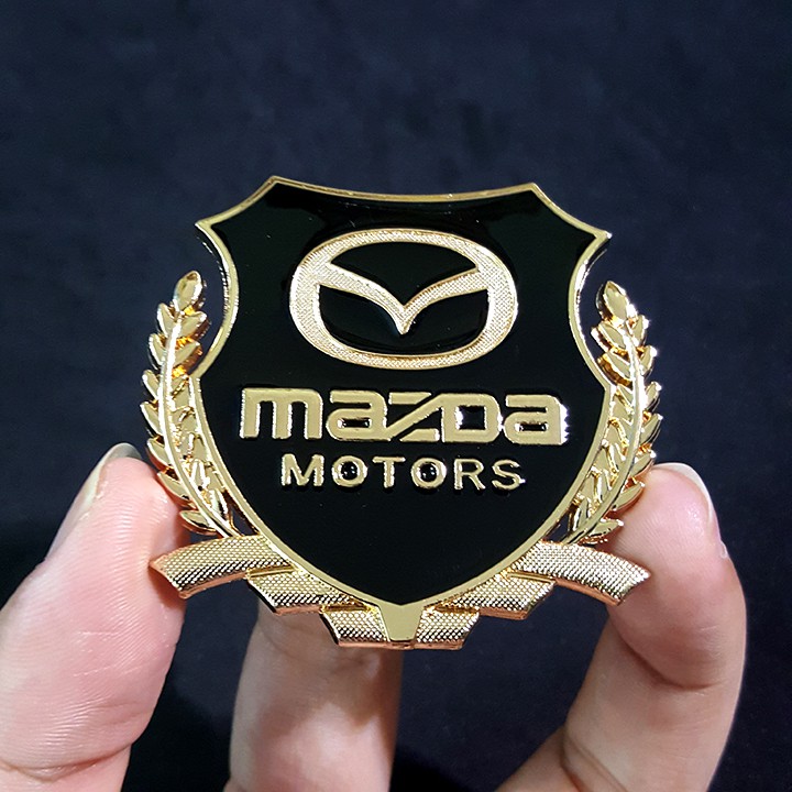 Bộ 2 miếng dán logo kim loại chữ MAZDA bông lúa