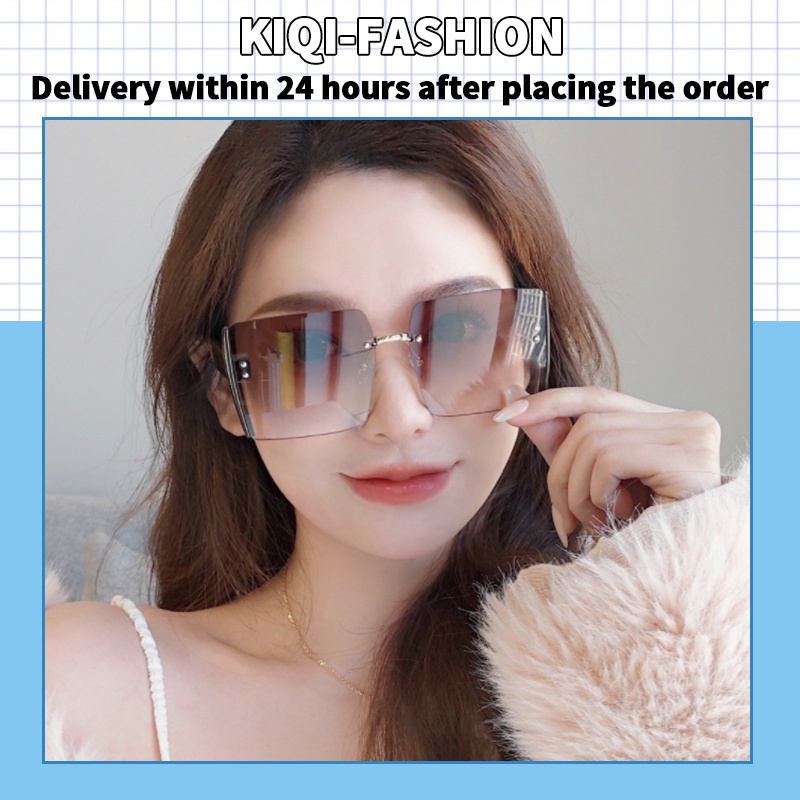 (KIQI-FASHION) COD Kính Mát Gọng Vuông Lớn Chống Tia Uv400 Thời Trang Cho Nam Và Nữ