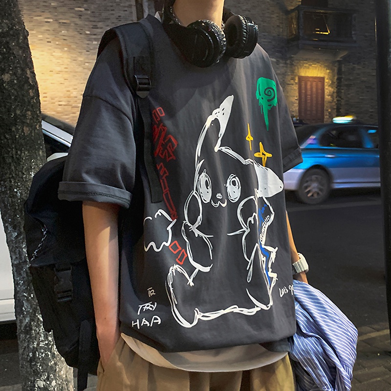 Áo Thun Tay Lỡ Thoáng Khí In Hình Pikachu Thời Trang Cho Nam Và Nữ Size M-5XL