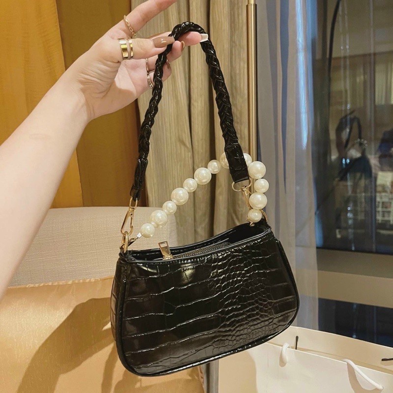 Túi Kẹp Nách Linh Store Túi Đeo Vai 2 Quai Xích Với Quai Ngọc Sang Chảnh Phong Cách Hàn Quốc