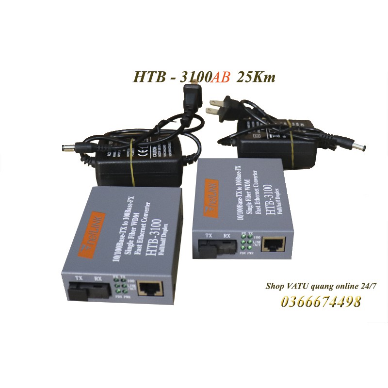 Thiết Bị Chuyển Đổi Quang Điện 1 Sợi Media Converter 1FO 1Q 1LAN 100Mbps Netlink HTB-3100AB