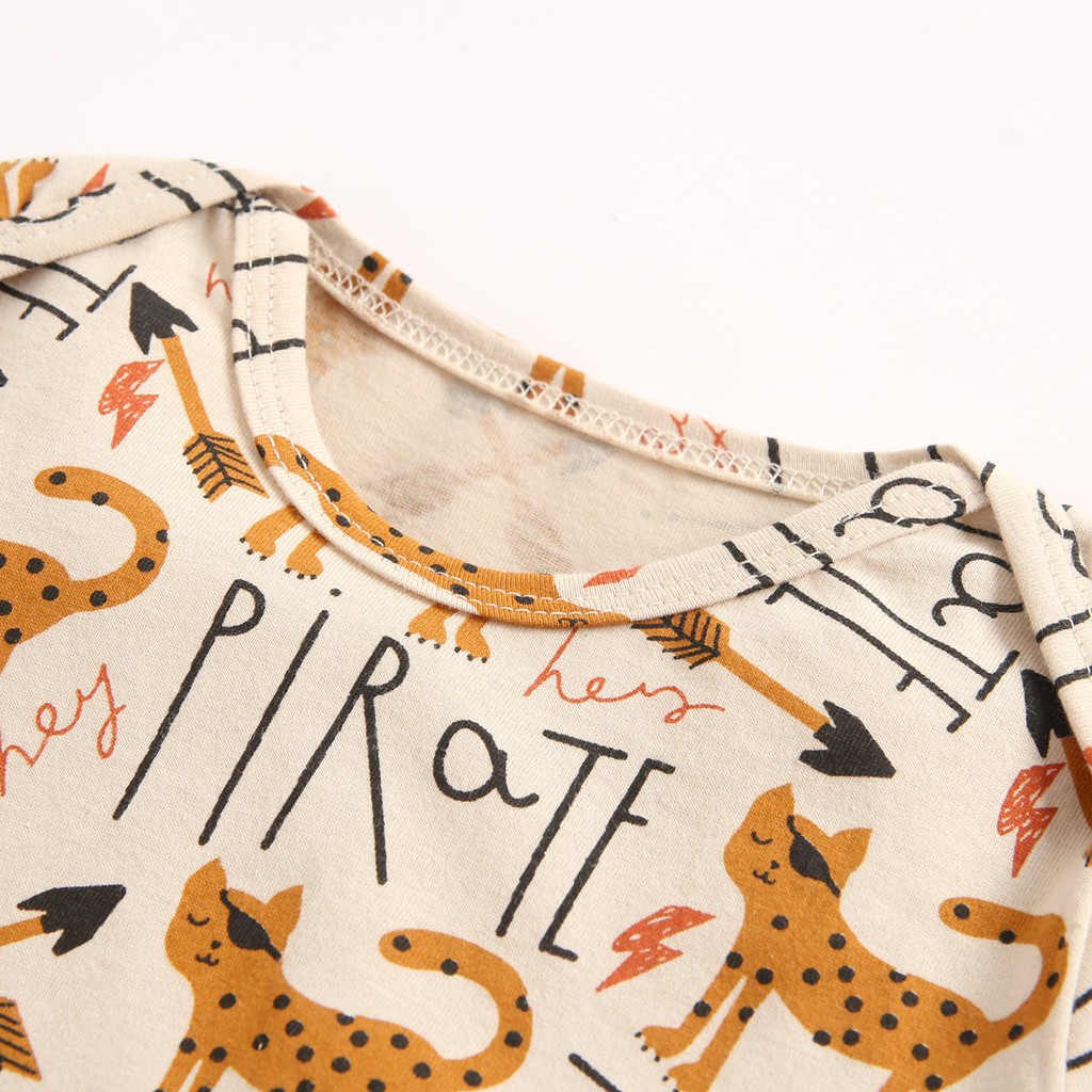 Áo liền quần Sanlutoz tay ngắn bằng cotton họa tiết động vật cho bé