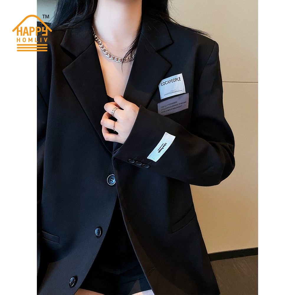 HAPPY HOMLIV Áo Khoác Blazer Màu Đen Phong Cách Anh Quốc Thời Trang Cho Nữ