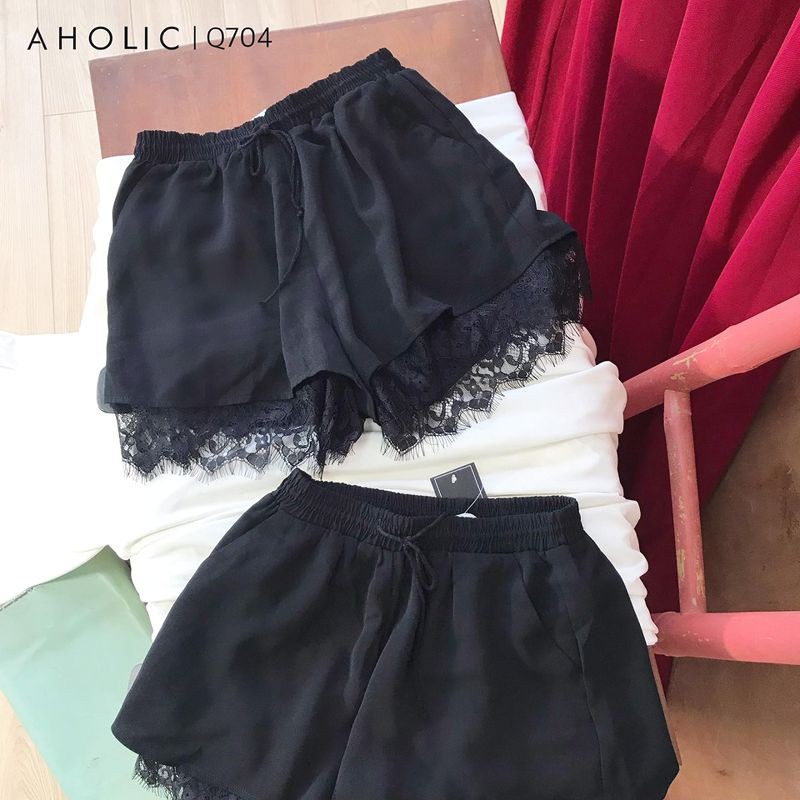 QUẦN SHORT VẢI PHỐI REN RÚT CHUN AHOLIC Q704