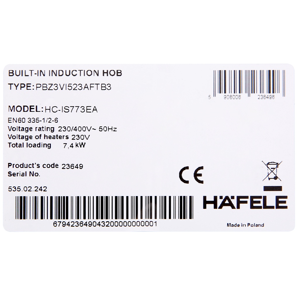 Bếp từ 3 vùng nấu Hafele HC-IS773EA
