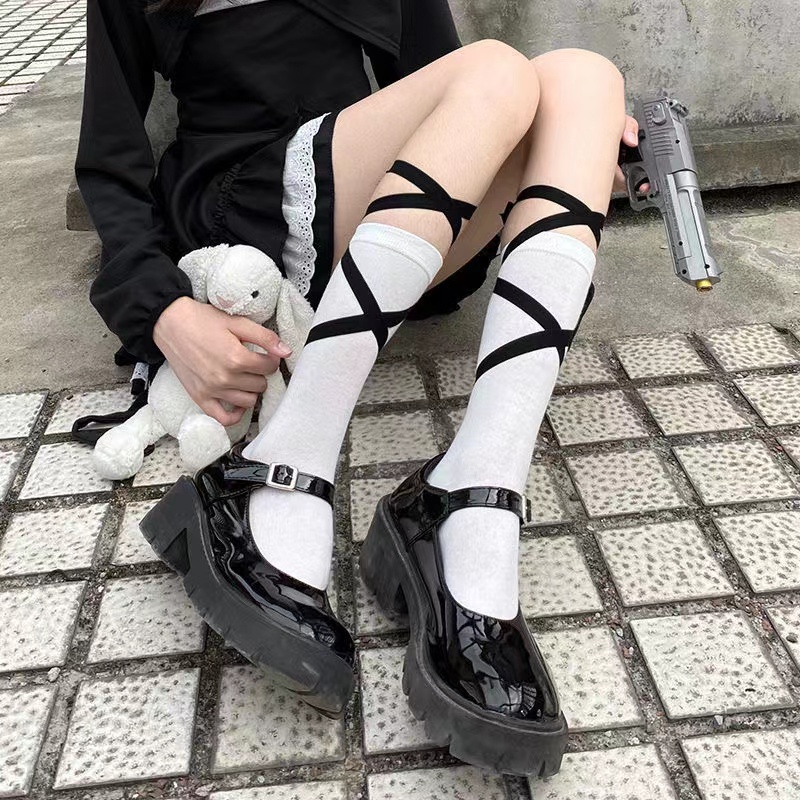 Vớ Ren Trắng Đen Phong Cách Lolita Nhật Bản Xinh Xắn