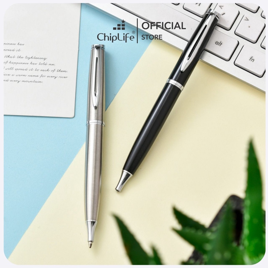 Bút kim loại PENMALL CHIPLIFE PX026 khắc tên - Dạng xoay mở ngòi 0.7mm mực xanh