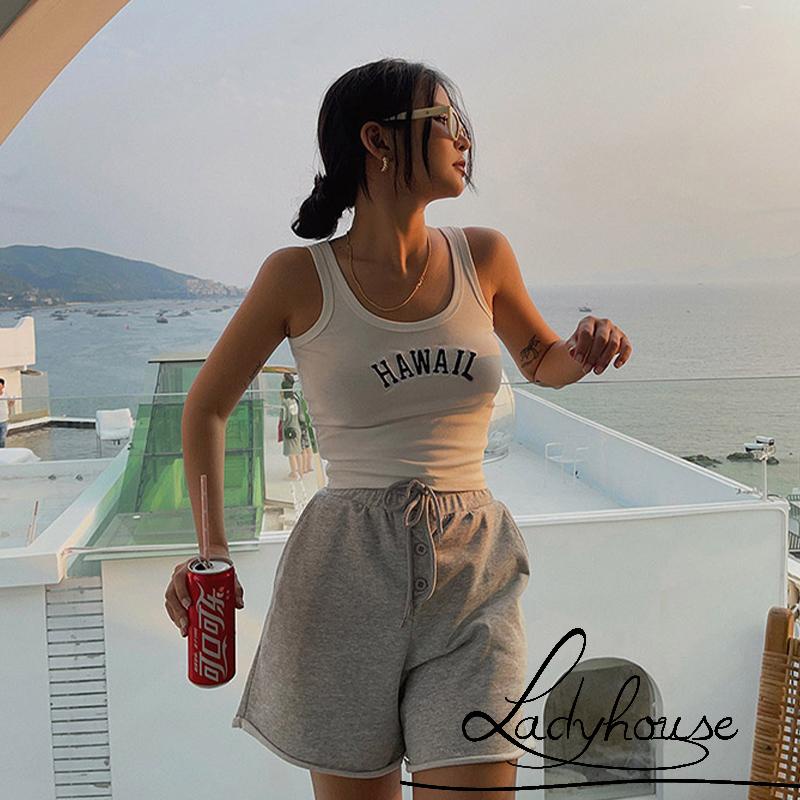 Áo Croptop Không Tay Thêu Chữ Thời Trang Mùa Hè Cho Nữ