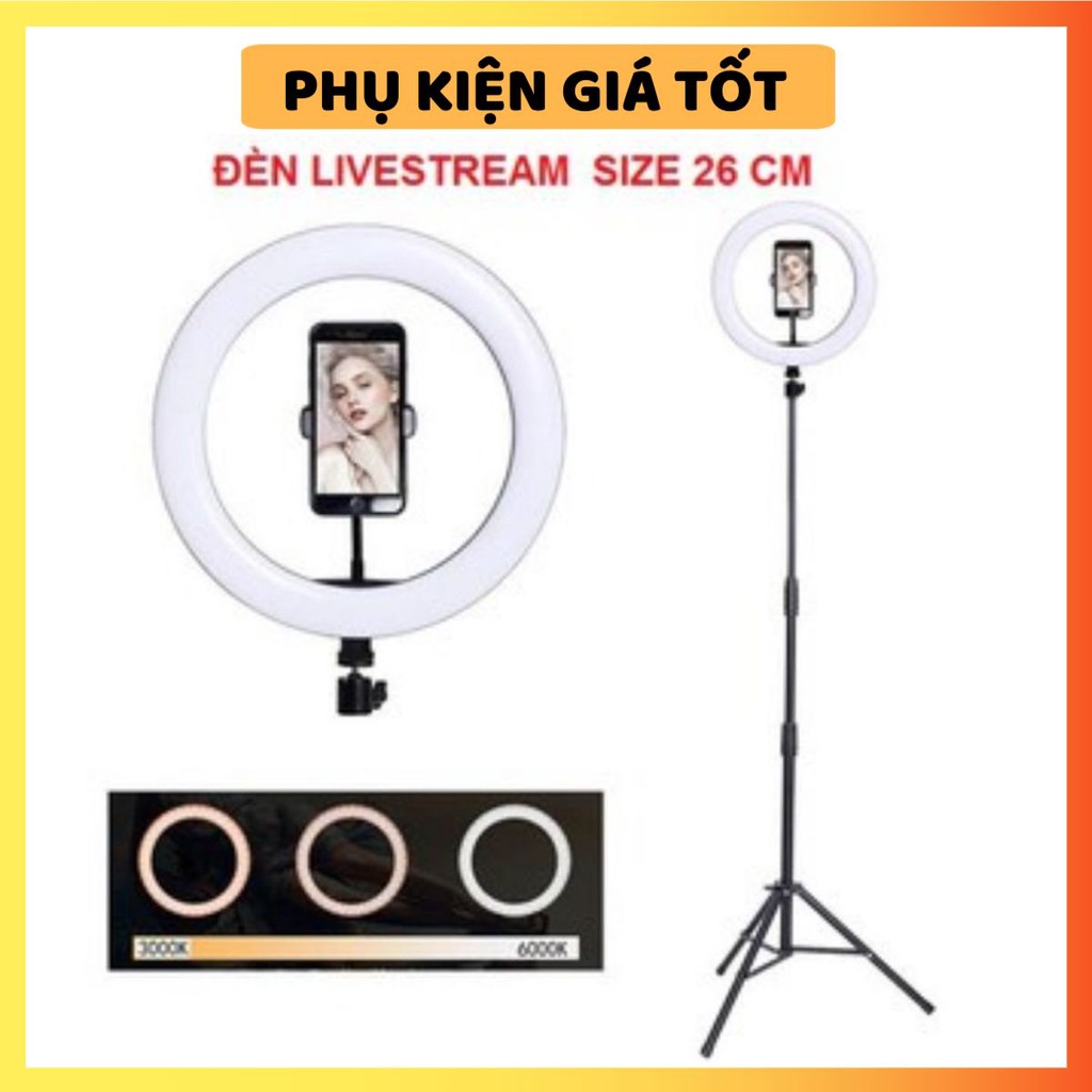 Đèn Livestream Size 26cm và Chân 2m1 Chụp Ảnh Make Up Trang Điểm Quay Tiktok, Bán Hàng Nhiều Chế Độ Sáng