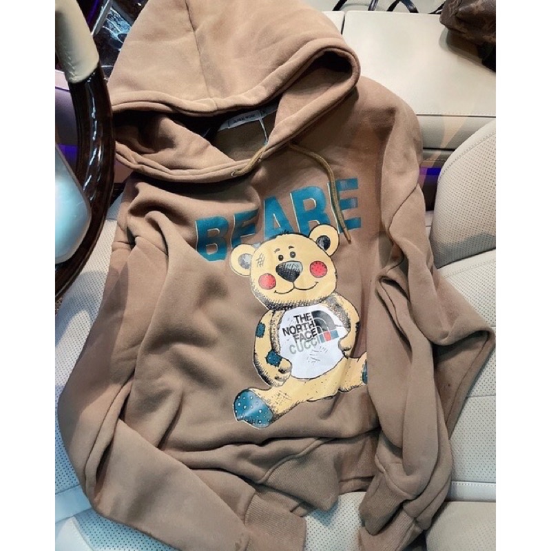 Áo khoác chui đầu hoodie nỉ ngoại có nón tay phồng in gấu unisex ulzzang nam nữ