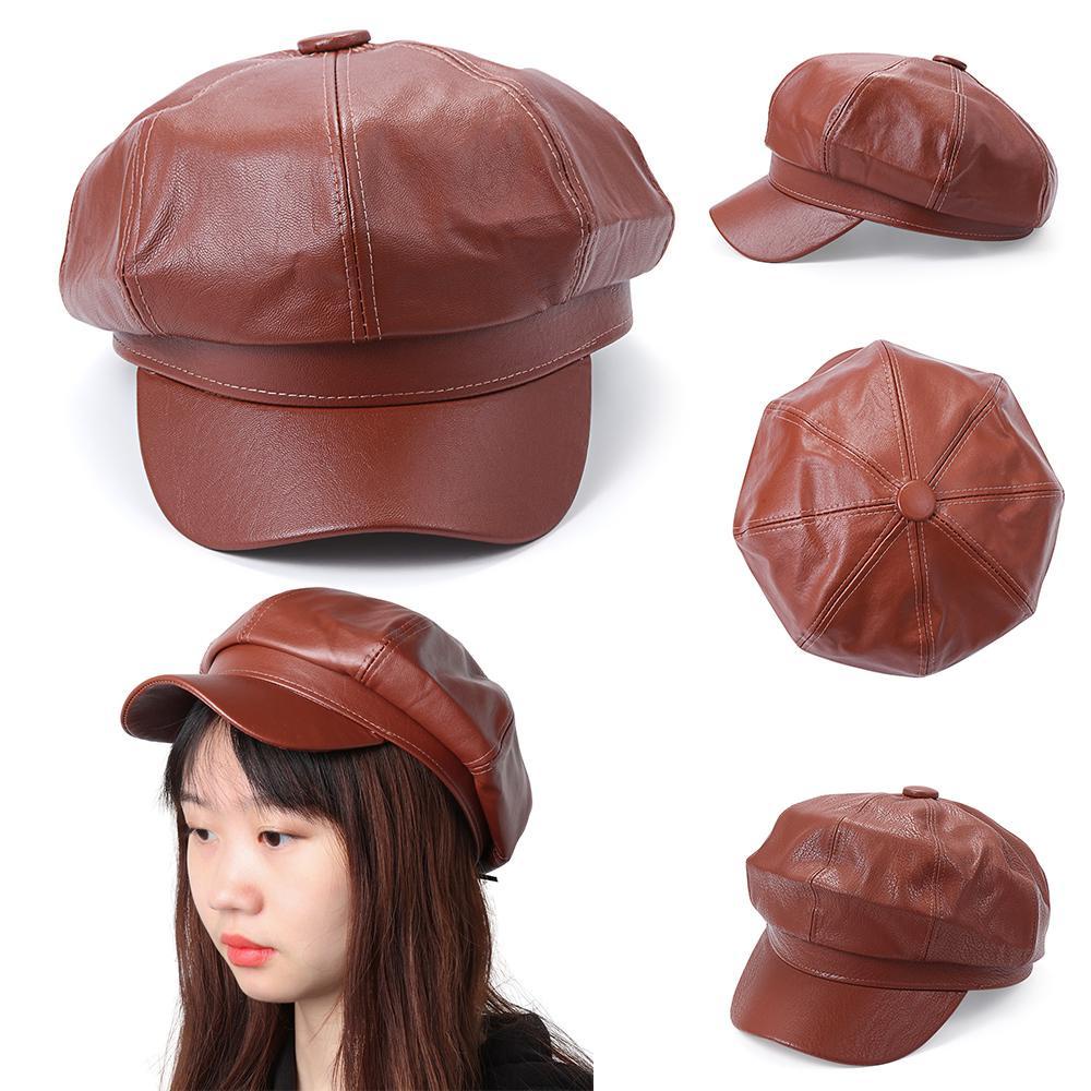 Mũ Beret Da PU Màu Trơn Thời Trang Cho Nữ