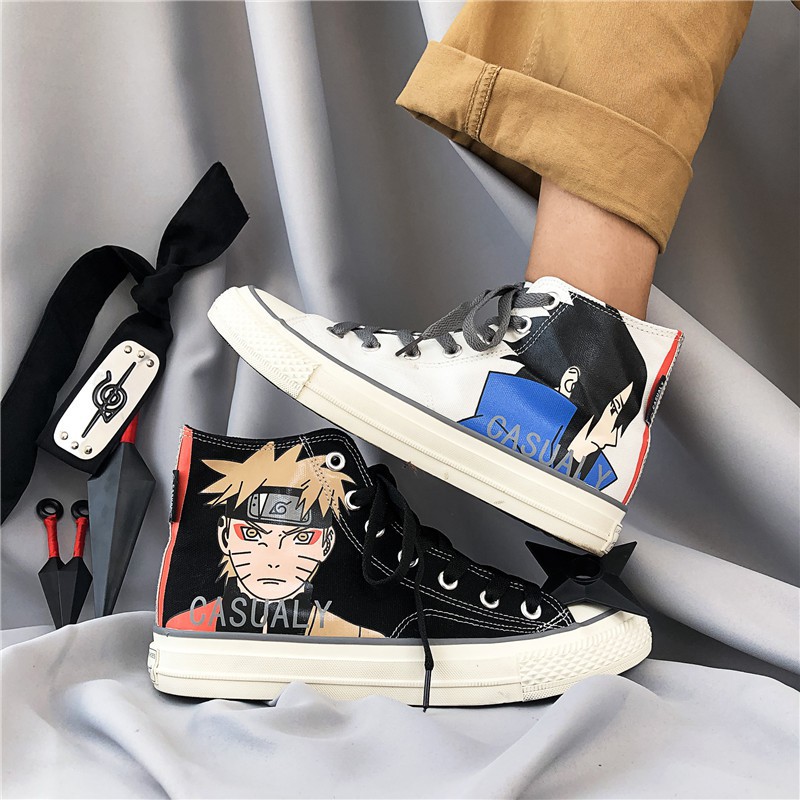 Giày thể thao nam nữ cổ cao in hình Naruto Sasuke Đại Chiến Làng Lá anime chibi size 38-44