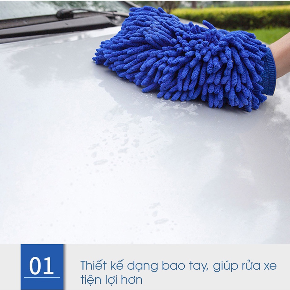 Găng Tay, Bao Tay San Hô Chuyên Dụng Lau, Rửa Xe Ô Tô Siêu Mịn, Tiện Dụng