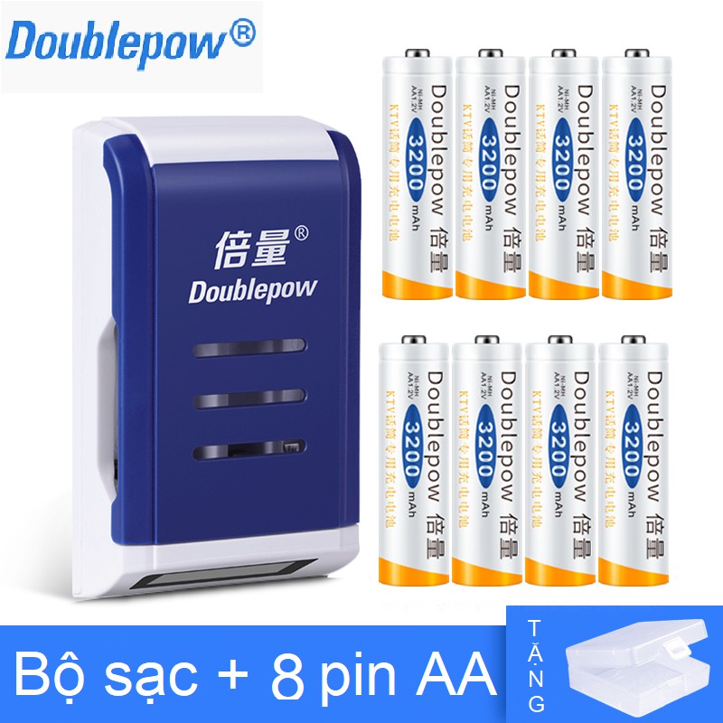 Bộ Sạc Pin AA, AAA K209 Doublepow Tự ngắt khi đầy Tốc Độ Cao Màn Hình LCD, Pin sạc AA 3200mAh