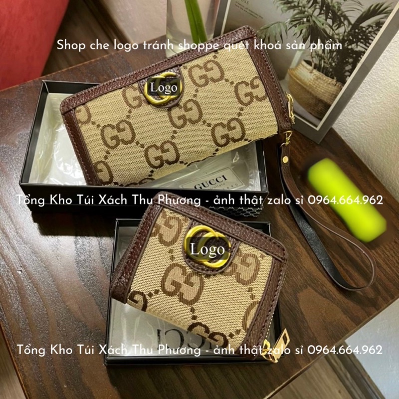 Ví dài - ngắn cầm tay hoạ tiết chữ đính logo nổi nhiều ngăn tiện dụng (cam kết chuẩn ảnh)