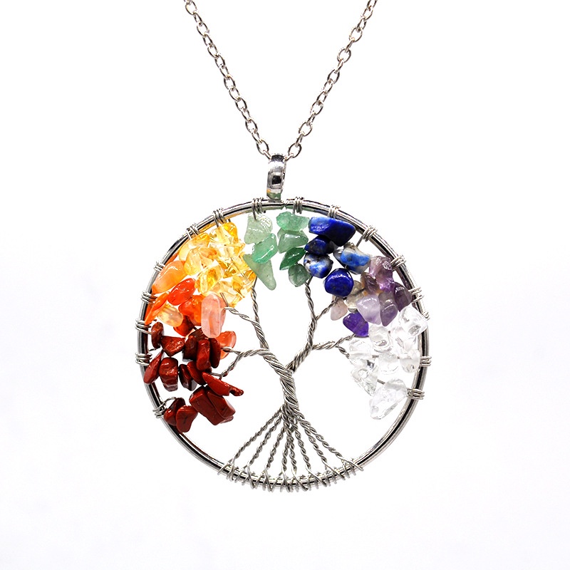 Vòng cổ Mặt Đá Chakra Tự Nhiên Hình Cây May Mắn