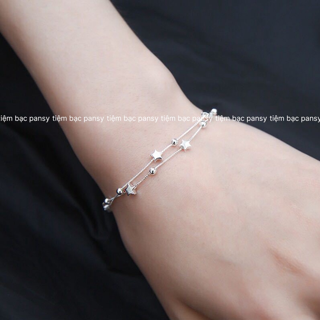 Lắc tay nữ bạc PANSY sao dây đôi cao cấp - Vòng bạc đeo tay The Star basic
