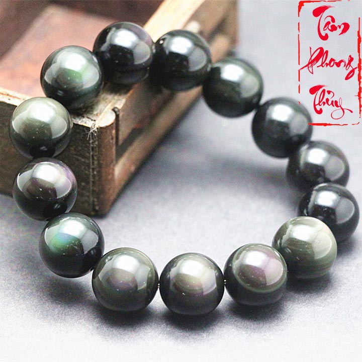 Vòng Tay Phong Thủy Đá Núi Lửa Obsidian Vân Ánh Cầu Vồng Tự Nhiên, Vòng Tay Thời Trang Cao Cấp - Tâm Phong Thủy