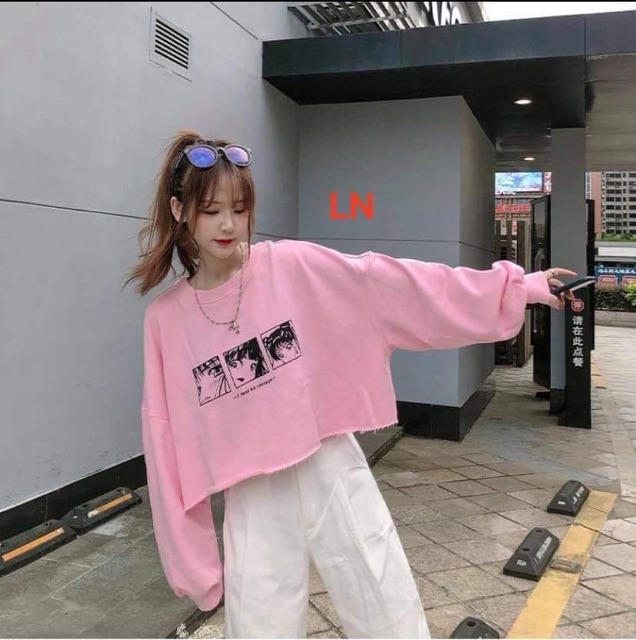 [ Mã WASTAPR giảm 10K đơn 50K] Áo croptop ô vuông cô gái hoạt hình tay bo LN12 | BigBuy360 - bigbuy360.vn