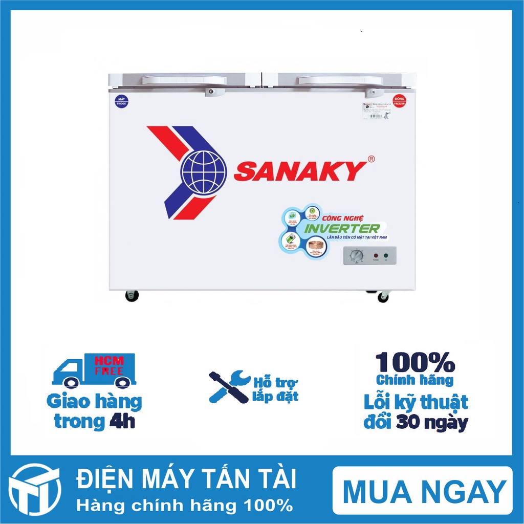 Tủ đông Inverter SANAKY 220 lít VH-2899W4K - MẶT KÍNH CƯỜNG LỰC, 1 NGĂN ĐÔNG 1 NGĂN MÁT, MIỄN PHÍ GIAO HÀNG HCM.