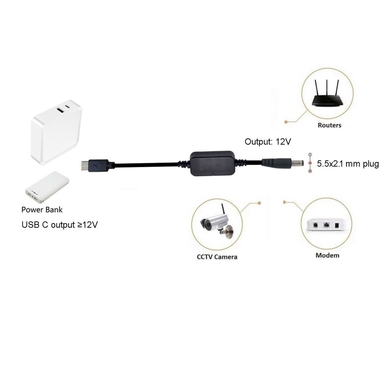Dây Cáp Kết Nối Chuyển Đổi Nguồn Điện 12V / 20V 2.5 / 3.5 / 4.0 / 5.5mm Sang Type-C