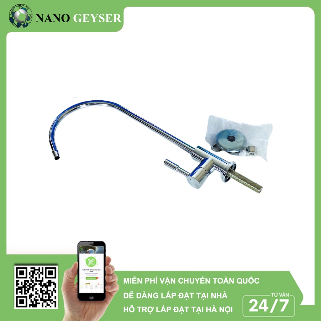 Vòi máy lọc nước, Vòi gạt Inox 304 Nano Geyser, Vòi Không Chì, Tặng cút nối nhanh và dây phi 6