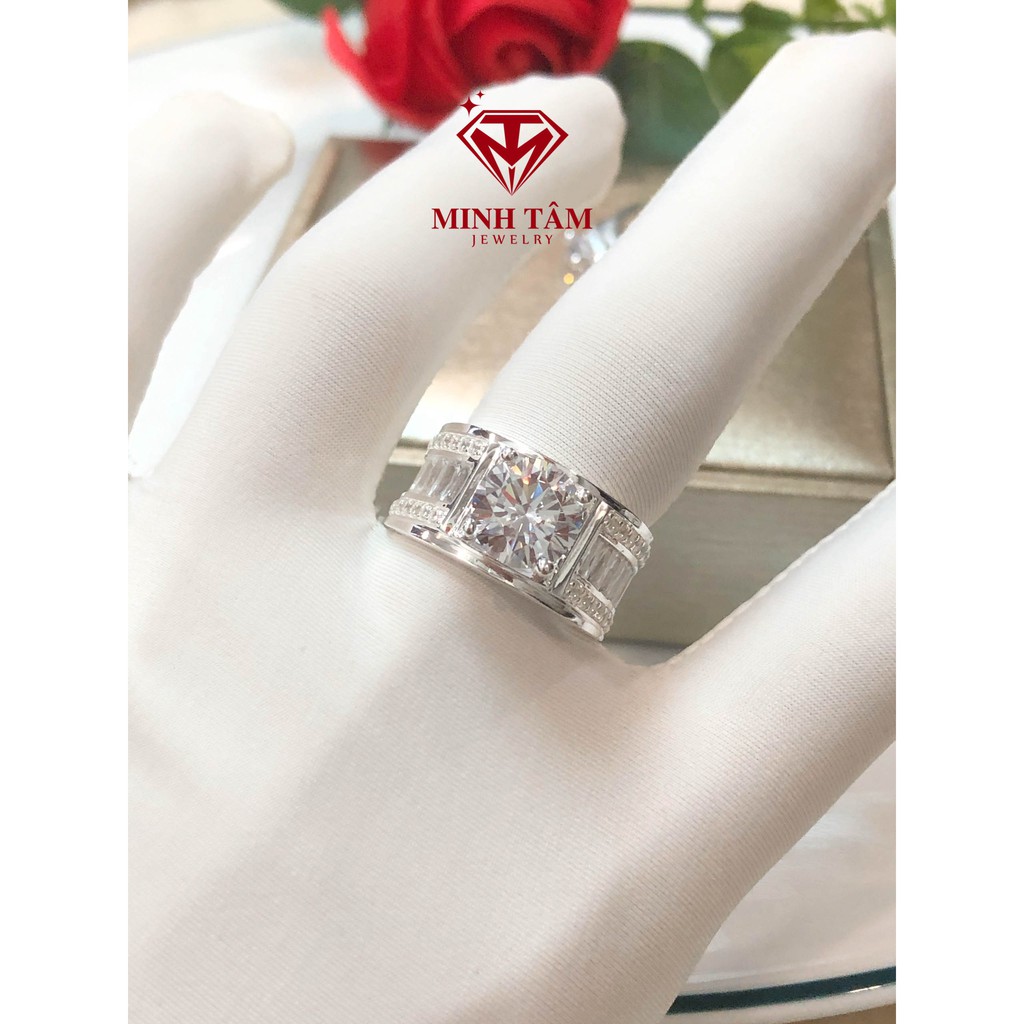 Nhẫn bạc nam ổ đá chủ 7 ly bạc 950,Nhẫn nam ổ đá cao 7 ly bạc 950 cao cấp-Minh Tâm Jewelry