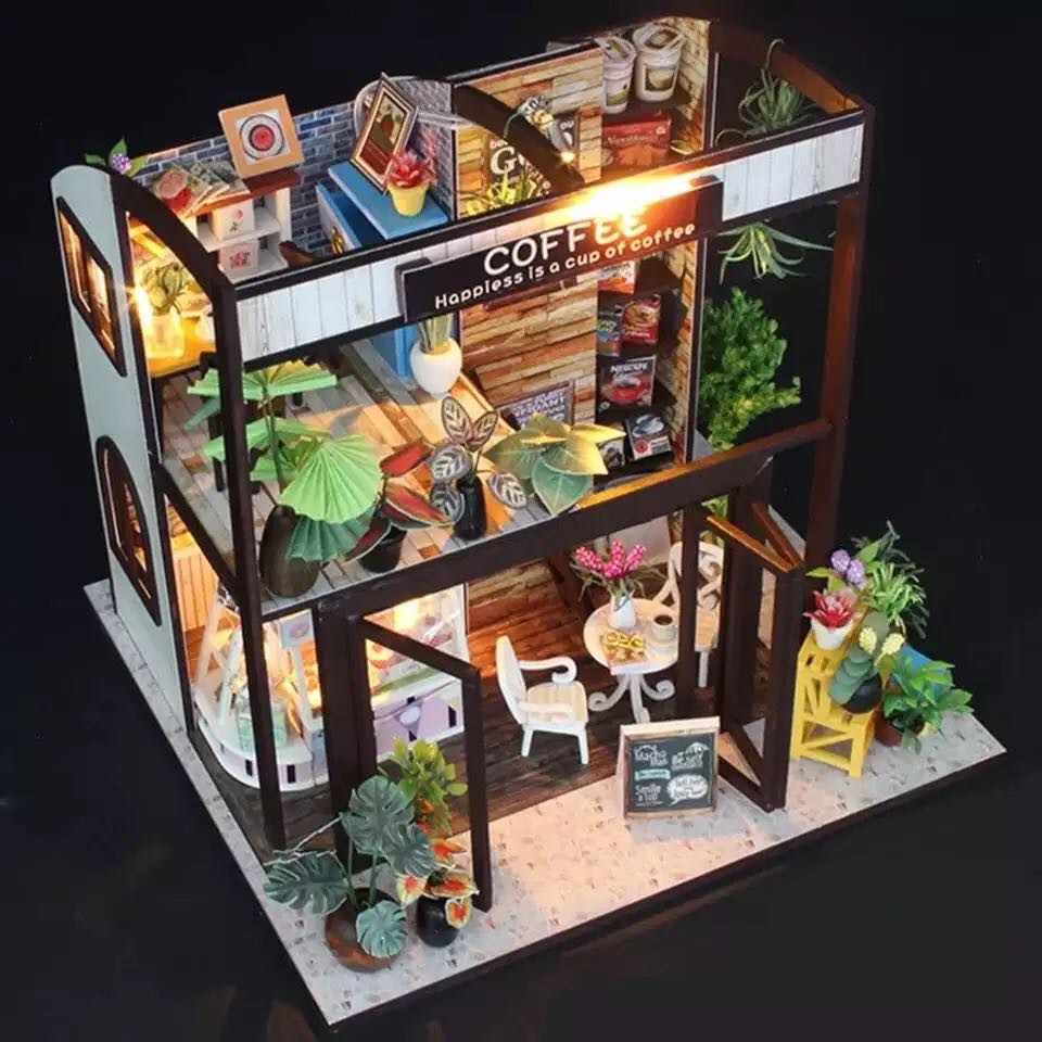 Mô hình nhà gỗ búp bê Tự, Bộ đồ chơi búp bê thu nhỏ với nội thất, làm Nhà thủ công Sưu tầm cho sở thích M27