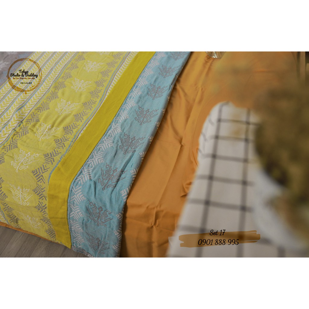 Set 17 _ Chăn Xô Cotton Sợi tre Organic dòng Basic &amp; Ga gối Lụa
