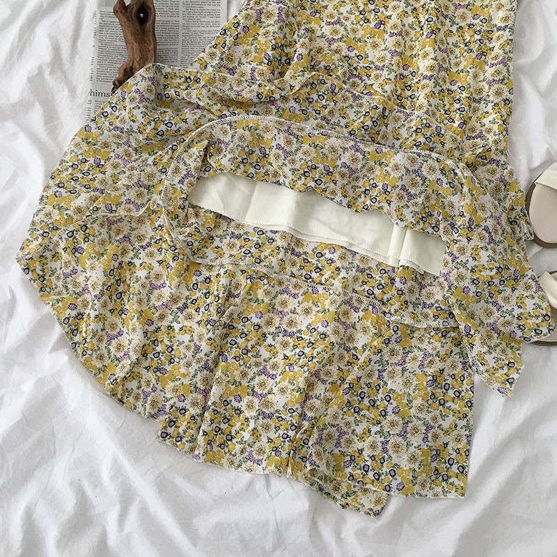 (Sẵn Hồng) Chân váy hoa nhí xếp chéo 2 tầng eo chun co giãn (video tự quay) | BigBuy360 - bigbuy360.vn