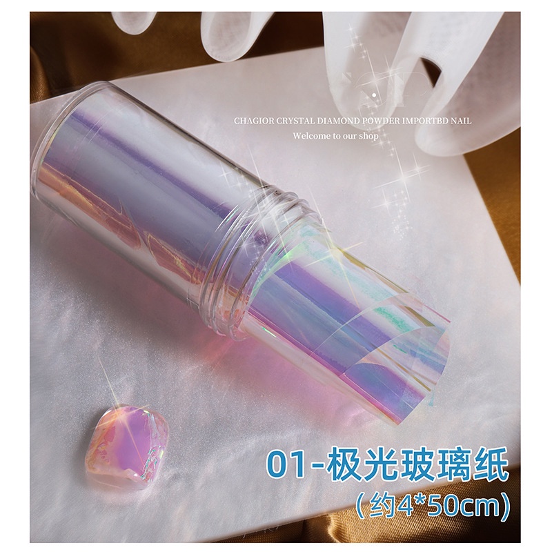 Phụ kiện dán móng nghệ thuật ROU BAO chuyển màu laser thiết kế khối đá cực quang lớn DIY
