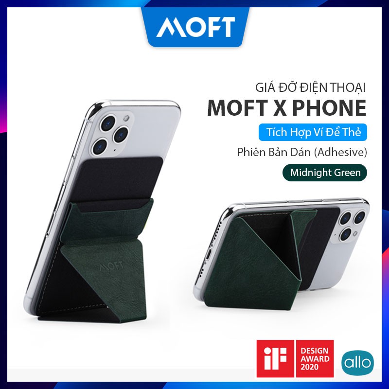 Giá Đỡ Điện Thoại Moft X Phone Stand Mignight Green, Tích Hợp Ví Để Thẻ, Siêu Mỏng Đa Năng, Phiên Bản Dán Keo (Adhesive)