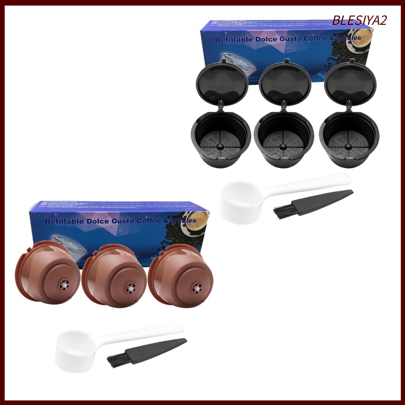 [BLESIYA2]3Pcs Reusable Coffee Capsule Filters with Spoon and Cleaning Brush