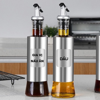 Chai lọ đựng dầu ăn thủy tinh 300ml chai rót mắm, tương thủy tinh bọc inox 304 cao cấp vando