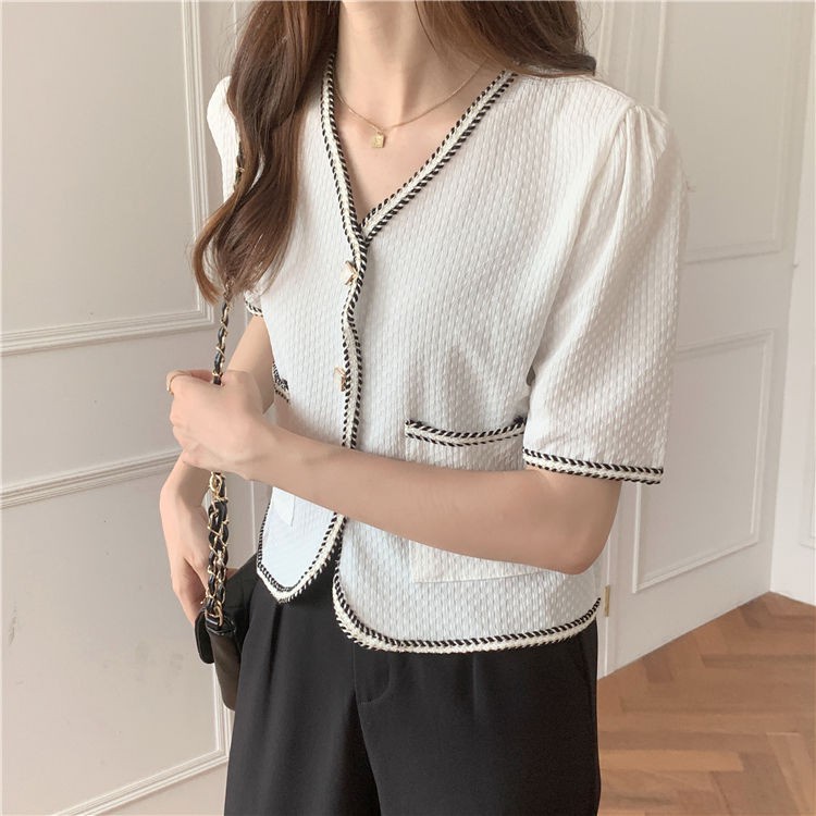 Áo Khoác Blazer Tay Ngắn Cổ Chữ V Dáng Rộng Thời Trang Mùa Hè Cho Nữ Áo Croptop