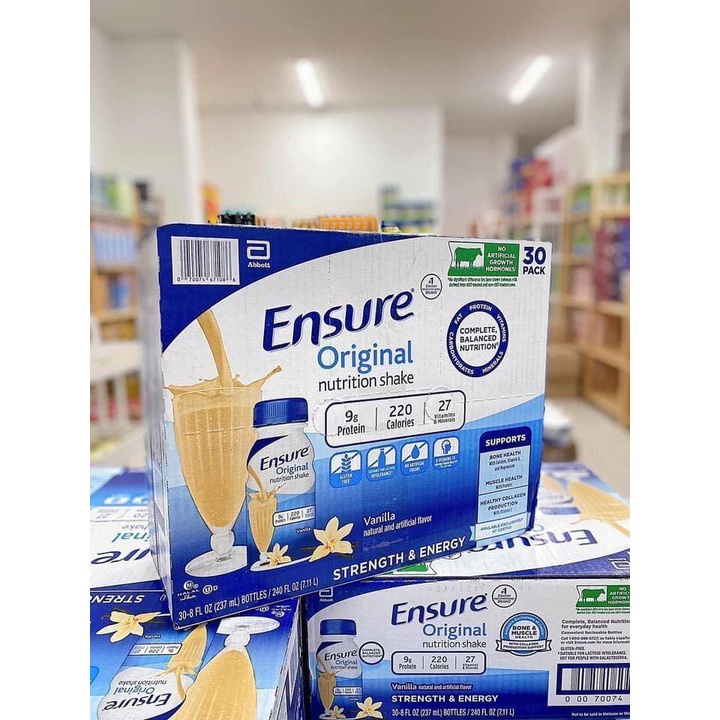 Thùng 30 Chai Sữa nước Ensure Vani Mỹ 237ml x 30 chai. Date tháng 2/2024