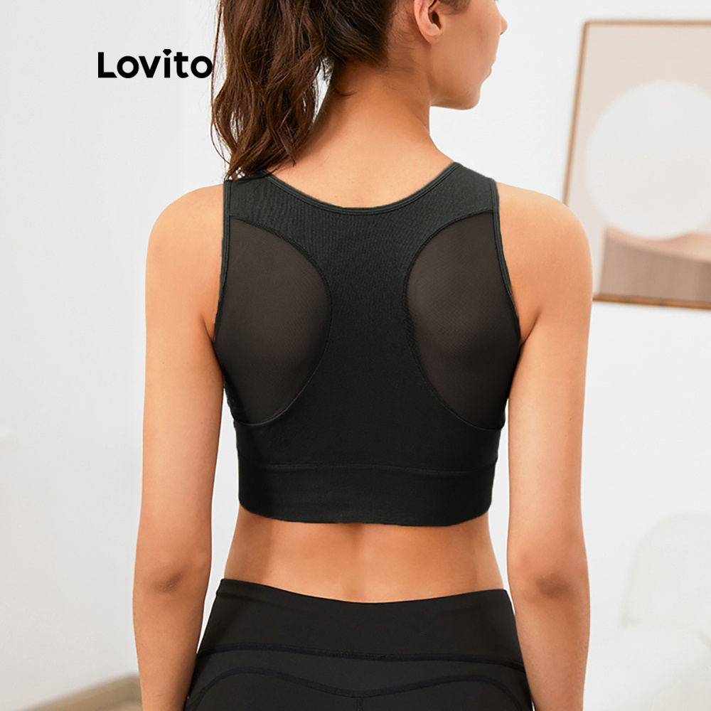 Áo Ngực Thể Thao Lovito Dáng Ôm Không Gọng Thấm Hút Mồ Hôi Thoáng Khí Nhanh Khô Màu Xanh L03061 (Lá / Trắng)
