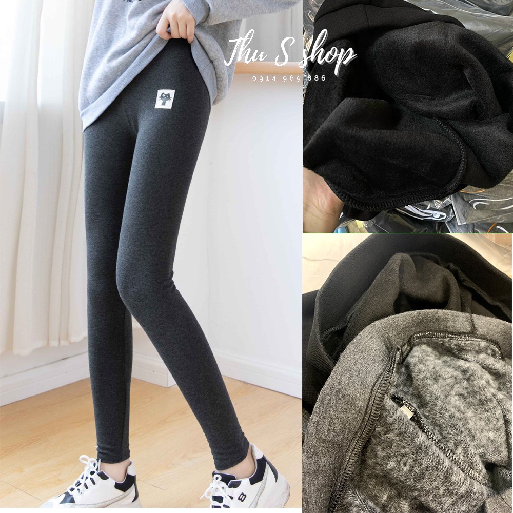 Quần Legging lót lông THUS Chất Nỉ Lông siêu ấm chống rét mặc mùa đông co dãn 4 chiều cực tốt Q2M02